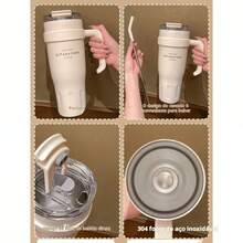 40OZ/1200ML SITARAYURI Double Wall  Bottle For Father's Day, With Handle And Straw, Large Capacity Portable Cup For Hot And Cold Dual Use, 1200ml Steel  Bottle, Suitable For Hot Or Cold Drinks, Suitable For Camping, Outdoor Activities, Driving, Sports, Fitness And Holiday Gifts. - 優質款白色 - 查看 2