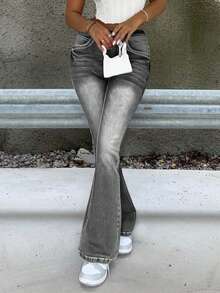 2025 New Women's Stretch Flare Jeans, High-Waisted Tummy Control Sculpting Pants, Soft Bootcut Denim For Daily Commute & Office Elegance - 灰色 - 查看 3