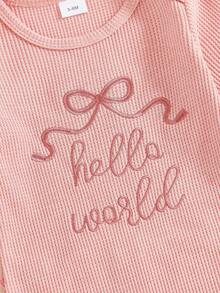 Nebworn Baby Girl Waffle Knit Romper Long Sleeve Ruffle   Fall Winter Clothes Coming Going Home Outfit - 粉色 - 查看 7