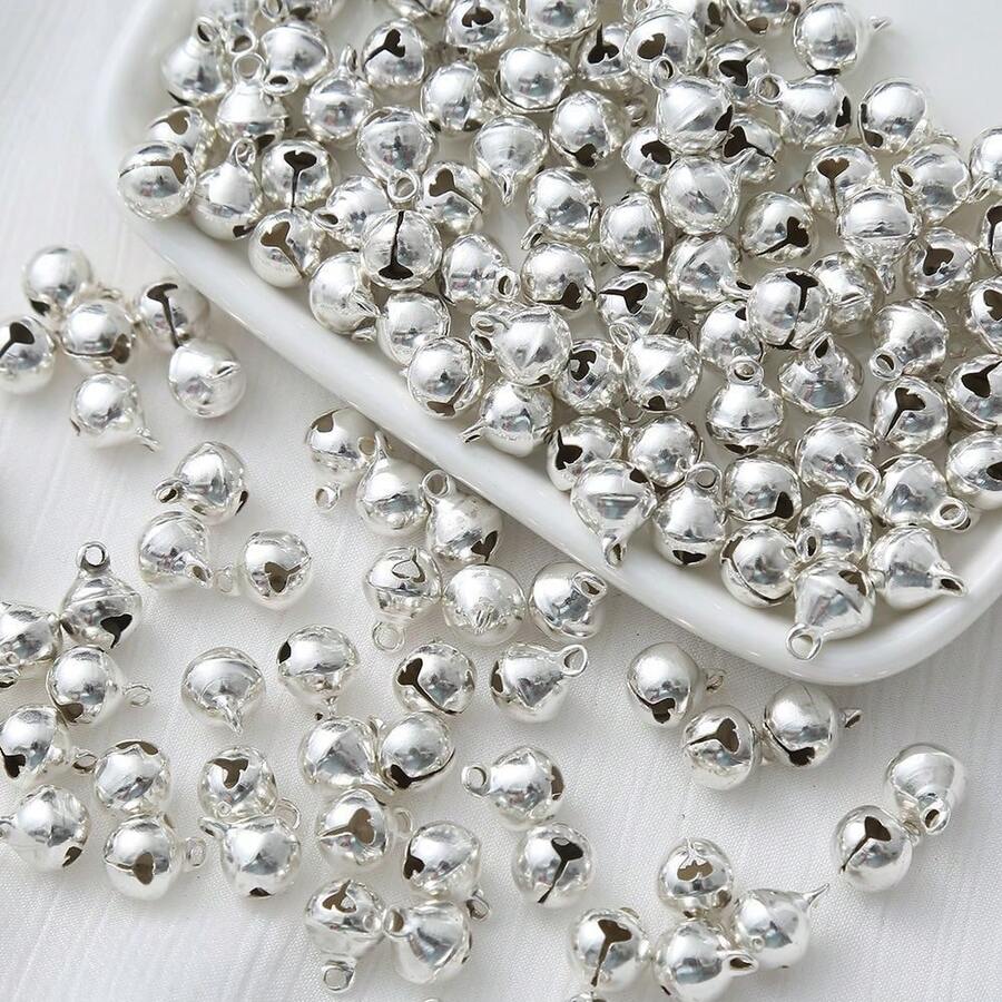 200个/包，尺寸可选6毫米/8毫米/10毫米/12毫米，装饰铃铛，适用于DIY工艺品、节日装饰、狗项圈配件、手机挂绳配件、万圣节和圣诞节装饰、圣诞礼物和房间装饰 - 銀色 - 查看 1