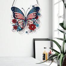 1pc Patriotic Butterfly Diamond Painting Kit - 3D Asymmetrical Diamond Art Wall Decor, PVC Material, God Bless America Hanging Art, Home & Garden Decor Gift