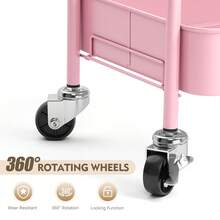 SYKIARIOL Xe đẩy 3 tầng TOOLF, Xe đẩy tiện ích bằng kim loại có bánh xe có thể khóa, Xe đẩy đựng đồ thủ công mỹ nghệ Xe đẩy phục vụ dễ lắp ráp cho văn phòng, phòng tắm, nhà bếp, phòng trẻ em, lớp học, Trang trí ngoài trời màu hồng, trắng, tím, xanh lá cây - Hồng - Xem 3