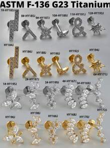1 件 G23 钛金五角形锆石唇钉内螺纹 CZ 耳钉耳软骨耳屏耳轮耳环耳垂穿孔珠宝 - 如圖 - 查看 9