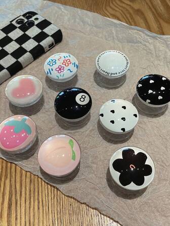 1 件草莓/心形/花朵手机握持支架，复古桌面支架，伸缩手机支架，防掉落懒散支架，简约个性化 3D 气囊手机支架，男女适用，兼容 、Android 手机，生日、家人、朋友礼物推拉式手机握持手机配件