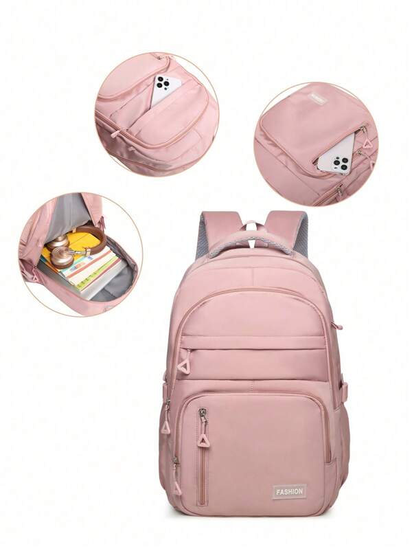 Back To School & Graduation Season Unisex Fashion Zipper Decorated Backpack, Large Capacity, Minimalist & Stylish Design, Suitable For Couples And Campus Commute