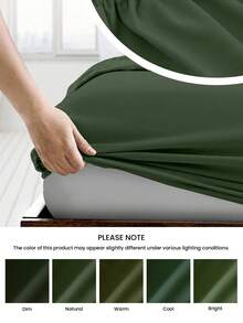 1pc Ultra Soft Solid Color Fitted Sheet, Lightweight As Cloud, 9.84 Inch/25cm Deep Pocket, Fits All Size Beds - Twin, Full, Queen, King, Essential For Home And Dorm - Olive Green - View 11
