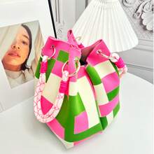 Large Capacity Korean Style Tote Bag For Women, Stylish Handbag, Suitable For Shopping, Travel And Storage. Personalized Woven Bag, Great Gift For Friends - Pink - View 8