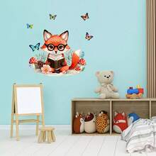 Cartoon Rabbit With Glasses Reading Book Wall Sticker, Decor For Children's Room, Nursery, Bedroom, Living Room, Study - Multicolor - View 5