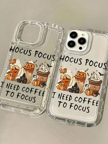 Large Hole Transparent Halloween Coffee Pattern UV Printing Phone Case Suitable For IPhone 16/16Plus/16Pro/16ProMax 13/13Pro/13ProMax 12/12Pro/12ProMax 11/11Pro/11Pro Max 7/8 X/Xs - 透明 - 查看 1
