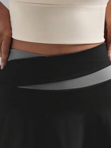 Soyun Falda pantalón deportiva de unicolor 2 en 1 ligera, adecuada para actividades al aire libre, viajes y gimnasio, color negro, verano - Negro - Ver 5