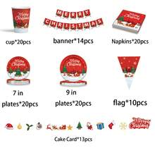 117 Peças/Conjunto Suprimentos Descartáveis para Festa com Tema de Natal, Inclui Copos de Papel, Pratos, Guardanapos - Multicolorido - Visão 5