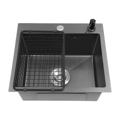 Black Kitchen Sink, Stainless Steel Single Bowl Sink, Drop In/Topmount Workstation Sink With Sliding Accessories, Farmhouse Workstation Sink With Multiple Accessories Kitchen Sink Undermount Drop-In Single Bowl Stainless Steel Black 40X45cm