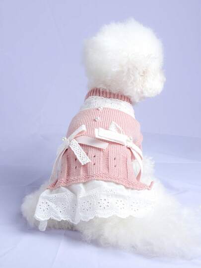 1pc Pet Clothes, Cute Dog/Cat Outfit For Small Dogs, Warm & Comfortable Knitted Skirt, Pink