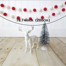 1 Peça Guirlanda de Flores de Bolas de Feltro Brancas e Vermelhas Feitas à Mão, Adequada para Decoração de Festa de Natal, Decoração de Parede, Decoração de Quarto, Decoração de Árvore de Natal