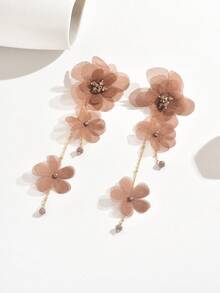 1 para eleganckich, długich kolczyków z materiału w kształcie kwiatów, odpowiednich do noszenia na co dzień (kolor koralików losowy) - Karmel - Zobacz 2