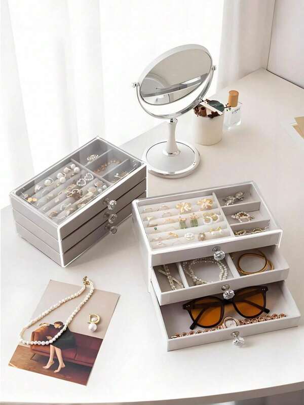 1PC Jewelry Storage Box, 3 Layers Jewelry Organizer, Large Multifunctional Jewelry Box With 3 Drawers, Jewelry Display Case Of Rings Earrings Necklace Bracelets 3-Layer Of Jewelry Storage Box Multi-Layer Drawer Style Acrylic Oxidation Resistant Desktop Jewelry Storage Box With Drawers, Suitable For Home High-Capacity Acrylic Jewelry Boxes With Rings, Earrings, And Necklace Studs, Jewelry Display Box For Women Storage Organizer Travel Holiday Essential Fall Decor Autumn Halloween