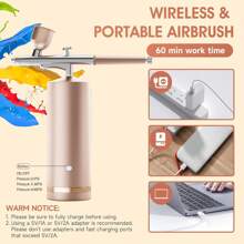 1 件装喷枪套件，带压缩机、喷枪 - 48PSI 高压、可调节三档、防堵塞气刷套装，无绳可充电，带 0.3 毫米喷嘴和清洁刷，适用于美甲、绘画和蛋糕装饰