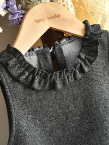 Kleine Mädchen Winter 2 Stücke Kleidungssets Einfarbig Langarm Basic Tops Und Spitzen Weste Kleid Lässig Kleidung - Grau - Übersicht 5