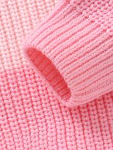 Contrast Color Round Neck Long Sleeve Casual Minimalist Pullover Sweater, Classic Fashion Baby Girl Tops - Pink - View 7