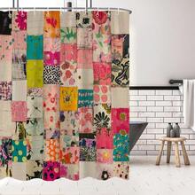 1pc Vintage Patchwork Floral Print, Colorful Art Design Non-Light-Blocking Shower Curtain With Hooks, Suitable For Home Hotel, Bathroom Decoration, Bathroom Partition, Room Decoration