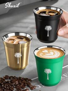 shoxil 1 件沙特国庆日不锈钢咖啡杯 - 冰美式咖啡杯、户外露营水杯、茶杯绿色棕榈树图案保温杯，适用于热饮/冷饮（露营、办公室和阿拉伯咖啡） - 咖啡杯 - 查看 1