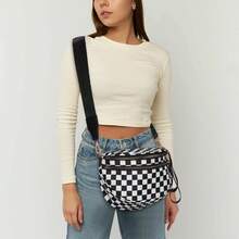 Checkered Bum Bags For Women Crossbody,Nylon Crossbody Bag Large Fanny Pack Checkered Purse Oversized Slouchy Belt Bag - Kẻ caro đen trắng - Xem 4