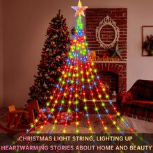 1pc, Sparkling Christmas 200LED Pentagram Outdoor String Light – USB Powered, 8 Modes For Home, Kitchen, Room, Courtyard, Christmas Tree, Festive Decoration&Gift! Romantic Dreamy Fairy Light Waterfall Lamp For Xmas(Battery Not Included) Home Decor Christmas Decorations Room Decor Winter