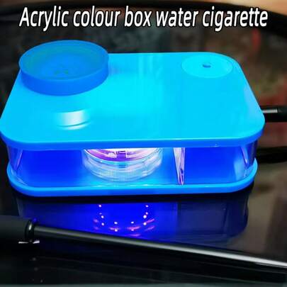Water Cigarette Finished Set Acrylic Colour Box Water Cigarette LED Light Nargile Cachimba Water Chicha Hookah Kit Accessories Single Hose Hookah Set, Classic Acrylic Flat Cube Design Hookah With Bright LED Lighting, Delivers Large Clouds Of Smoke And Smooth Draw For A Better Smoking Experience (1 Set, Battery Not Included), Boys Valentine's Day Heart, Valentine's Day Women