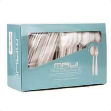 Heavy Duty Disposable Plastic Forks And Spoons 100 Forks And 100 Soup Spoons Set Of 200 Easy To Open - White - View 1