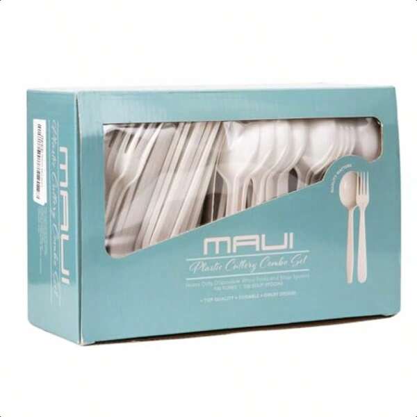 Heavy Duty Disposable Plastic Forks And Spoons 100 Forks And 100 Soup Spoons Set Of 200 Easy To Open