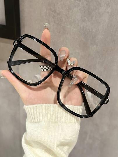 1pc Women Multicolor Plastic Oversized Square Full Frame Flat Lens Classic Shades Basics Casual All-Season Modern Simple Style Clear Glasses Combination For Office Outfit,Reading,Street-Photography,Daily Life,Business Casual Woman Fashion Accessories