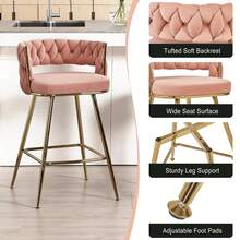 VECELO Taburete de bar de piel de PU rosa con marco de metal electrolítico - Silla de bar de 34 pulgadas de altura con reposapiés, fácil de ensamblar, perfecta para la isla de la cocina y el bar del hogar - Rosa - Ver 3
