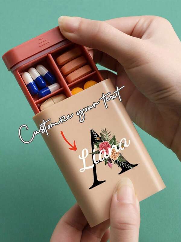 1 pieza Mini organizador de pastillas portátil con nombre personalizable, caja de medicina de gran capacidad, caja de almacenamiento de joyas, caja de pastillas sellada con compartimentos, caja de pastillas personalizada como regalo para familia/amigos en la temporada de regreso a clases