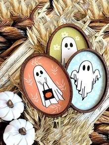 1pc Halloween 3D Wooden Frame Miniature Ghost Decor, Farmhouse Style, Handmade, Figurine Statue, Small Gift, Suitable For Multi-Tier Tray Decor, Holiday Decoration, Party Favors, Halloween Home Decor - Multicolor - View 11