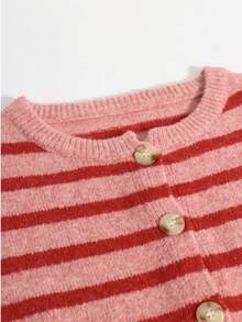 Women's Retro Striped Cardigan, Casual Daily Wear, Suitable For Spring/Autumn/Winter, Ideal For Valentine's Day Outfit - Red - View 4