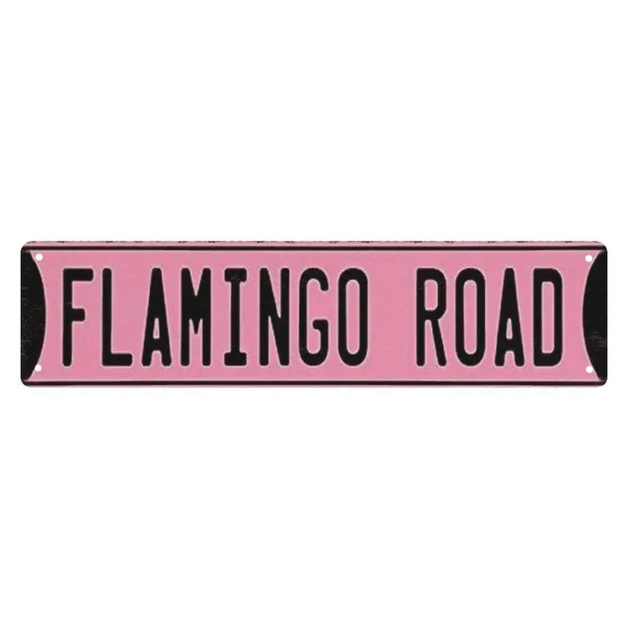 1pc 16"*4" Flamingo Road Personalized Metal Signs, Gift For Him Men Dad, Man Cave, Indoor And Outdoor - Multicolor - View 1