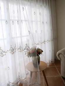 1 件欧式优雅刺绣薄纱窗帘，简约设计，适合客厅、卧室、飘窗、阳台，定制窗帘布 - 彩色 - 查看 1