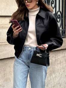 Women's New PU Jacket, Loose Casual Style, Autumn/Winter - Black - View 1