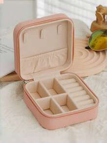 1pc Portable Jewelry Case Small Jewelry Boxes For Women Simple Home Jewelry Organizer Travel Organizer Fine Mini Storage Box For Earrings Jewelry Zipper Case For Earrings Rings Necklaces Bracelets Portable Makeup Bag Cute Cosmetic Bag Back To School Essential Unforgettable Holiday Gifts Bridesmaid Gifts And Travel Essentials Double-Layer Portable Mini Display Storage Case Mother's Day