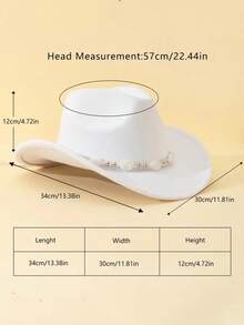 A Fashionable And Colorful Upturned Hat Decorated With White Turquoise Beads, A Western Cowboy-Style Felt Hat, Suitable For Men, Women And Teenagers For Outdoor Vacations, Grasslands, Christmas And Halloween Parties, And Festival Outfits (Plastic Hard Hat Tray + Wrapped With Cling Film) - White Turquoise Beaded Hat - View 4
