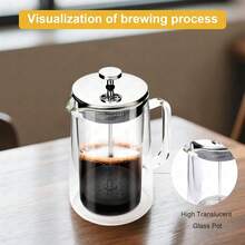 963.9g/34oz Cafetera de émbolo francés de vidrio, vidrio resistente al calor de doble capa, filtro de acero inoxidable, apta para café, té y frío