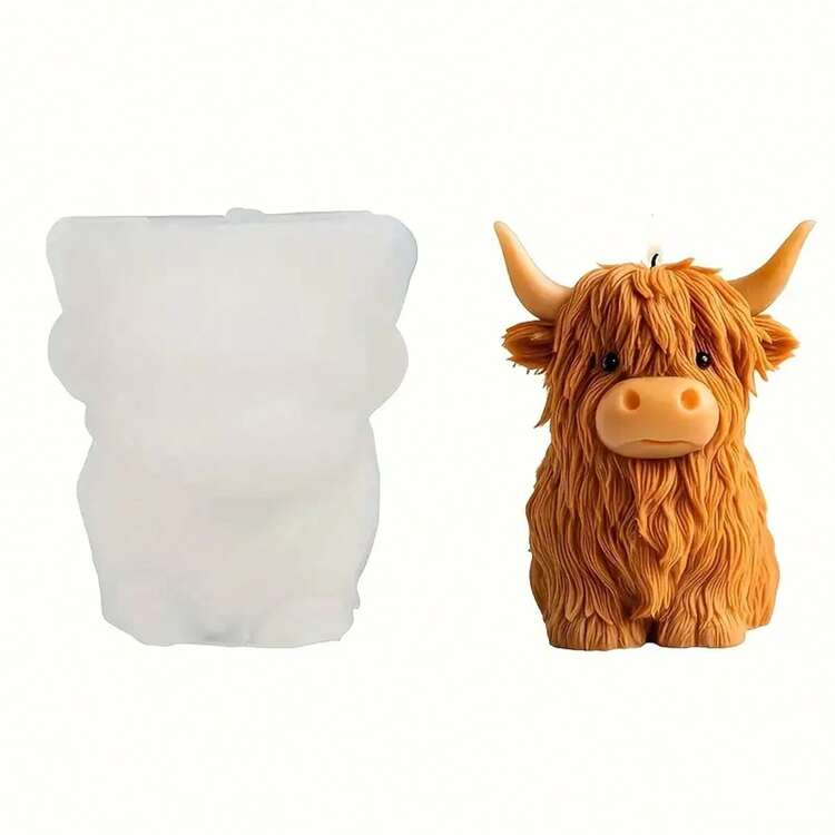 Khuôn nến silicon Highland Cow - Hình động vật dùng cho đồ thủ công DIY, nhựa và trang trí nhà nông, bền và dễ vệ sinh, hoàn hảo cho nến thủ công và trang trí nhà cửa, vật dụng làm nến, mẫu thủ công, bề mặt nhẵn, khuôn đất sét - trắng - Xem 3