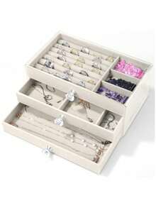 1pc, 54 Compartments, 5 Layers, Transparent, Velvet Cloth, Acrylic Jewelry Storage Box - Large Capacity Earrings, Rings, Necklaces Storage, Home And Travel Dual Use, Fade-Resistant Padded Drawer Design, Women's Gift, Modern Style Jewelry Box For Women Storage Organizer Travel Holiday Essential Fall Decor Autumn Halloween