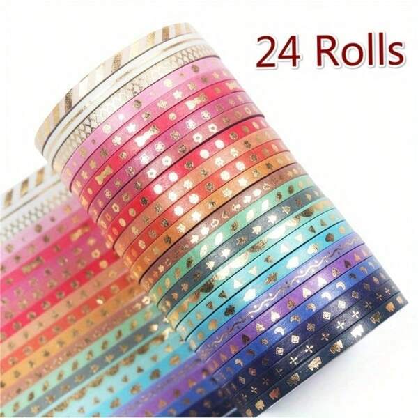 24 pièces Ruban adhésif Washi avec motif pailleté, autocollants pour journal, ruban adhésif de masquage décoratif pour artisanat de Noël DIY