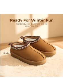 Kids' Fuzzy Slippers For Boys & Girls - Soft Indoor/Outdoor House Shoes, Non-Slip Platform Slip-Ons For Toddlers, Little & Big Kids - Lạc đà - Xem 6