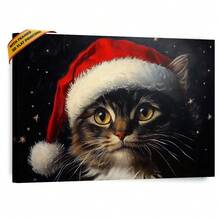 1pc 30*40cm(12x16inch) Modern Art Framed Canvas Painting Christmas Black Cat Portrait Theme Art Print Wall Art Decoration For Living Room Wall Decoration Bedroom Bathroom Hallway Cafe Restaurant.Stretched And Framed Ready To Hang.