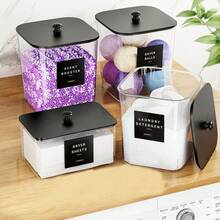 3 Packs Laundry Room Organization Containers, Laundry Pods Container, Clear Large Laundry Detergent Powder Storage Containers Black Lids & Labels, Acrylic Laundry Pods Holder For Scent