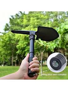 Pala de camping 3 en 1 | Herramienta multifuncional para supervivencia al aire libre, pesca, senderismo y jardinería portátil con pala y azada de hierro | Diseño duradero de metal y plástico, equipo compacto y versátil para exteriores