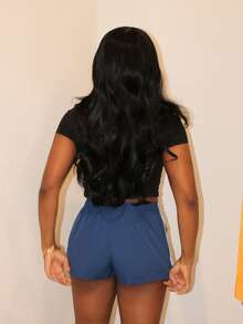 Steph T Shorts de verão femininos da moda para a estação quente, fluidos, soltos, casuais, para o verão, para clima quente - Azul marinho - Ver 6