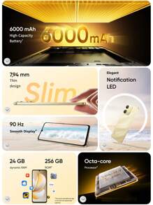 Realme Note 70T 全球解锁智能手机，搭载 Unisoc T7250 八核芯片，6.75 英寸 90Hz HD+ 眼部舒适显示屏，6000mAh 长效电池，13MP 超清晰摄像头，IP54 防尘/防水，4GB+64GB/4GB+128GB/4GB+256GB（黑色/金色） - 金色 - 查看 3